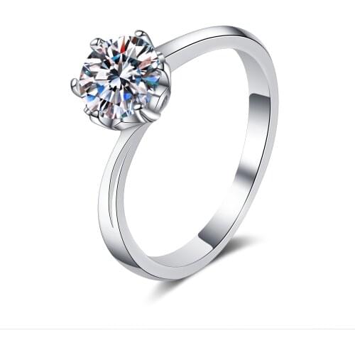 Passed Diamond Test Excellent Moissanite Single Drill Ring 925 Sterling Silver Perfect Cut 0.5-1Ct Gem Ring Wedding Women Gift