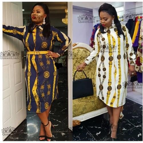Size L-3XL 2019 African Dress Print Shirt-Collar Skirt Big Elastic For Women (ZC07#)