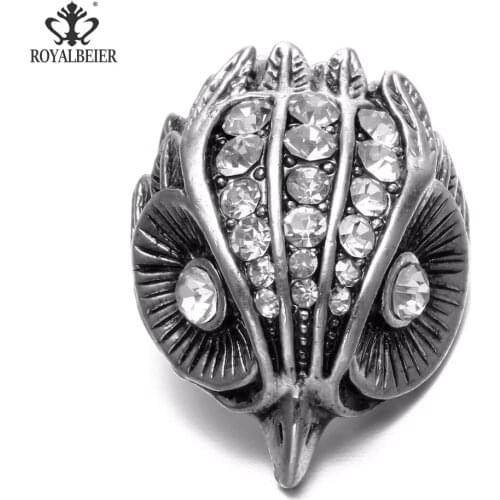 RoyalBeier 18mm Metal Animal Snap Buttons 3D Eagle Rhinestone Carving Fits Bracelets Bangles DIY For Unisex Snap Jewelry Bijoux