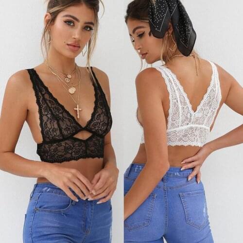 Sexy Women Floral Lace Bralette Bustier Crop Top Bra Ladies V-neck Shirt Vest Casual Hot Halter Push Up Unpadded