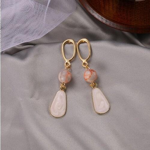 S925 needle Korean temperament premium brown natural shell earring geometric matte long stud clip