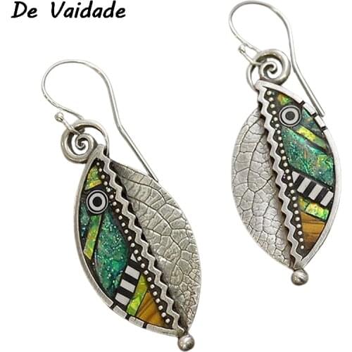 2021 Trend Earrings Creative Abstract Earring Long Earrings In Iridescent Rainbow Green Leaf Earring
