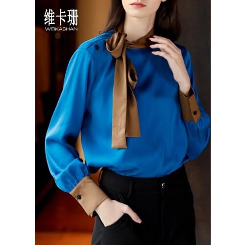 Silk shirt women fashion 2021 new high-end big-brand western style blue blouse Tops high-quality