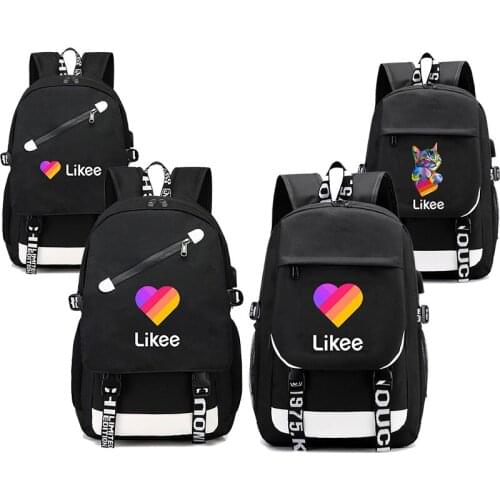 Likee Schoolbag Men Russia Likee Video App Backpack Travel Black Cool Bookbag Zipper School Bags for Teenage Girls Back Pack