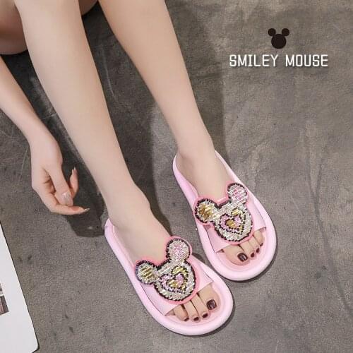 Disney cartoon Sequins Mickey slippers girl summer fashion wear flat bottom cute non-slip ins sandals kids girl slippers