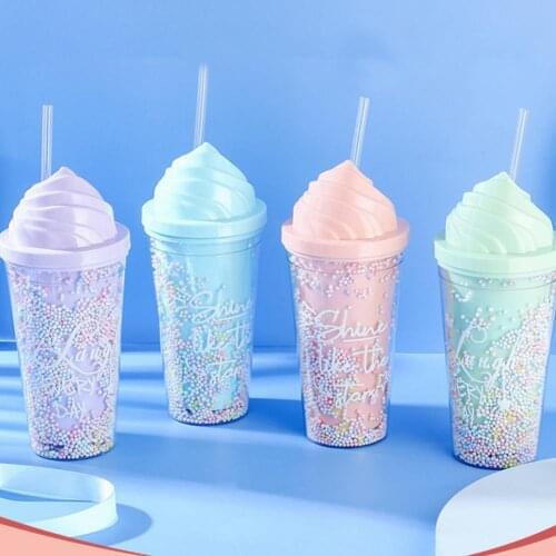 550ml Straw Cup Drinking Cup Portbale Lightweight Cute Reusable Iced Cold Drink Tea Mug with Straw for Summer Drink Cup