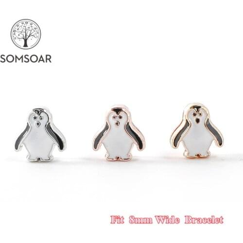 Somsoar Jewelry Cute penguin Slide Charms fit 8mm Wide Leather Wrap Bracelet Mesh Bracelet for Toddler/Women 10pcs/lot