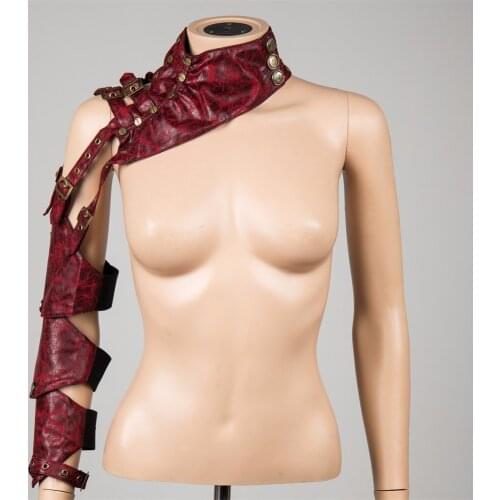 Unisex Black Red Brown PU Leather Steampunk Long Sleeves Arm Warmers Gothic Armor Accessories For Women Halloween Cosplay Party