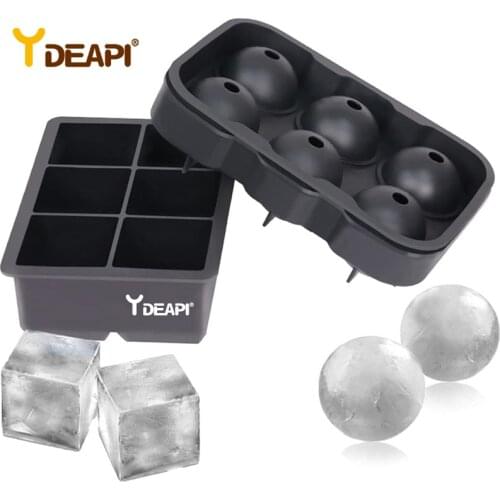 YDEAPI Large Size 6 Cell Ice Ball Mold Silicone Ice Cube Trays Whiskey Ice Ball Maker 6 Silicone Molds Maker For Party Bar