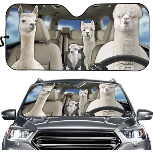 Funny Alpaca/Rabbit Animal Pattern Auto Shade for Windshield Foldable Keep Your Vehicle Cool. UV Sun and Heat Reflector Sunshade