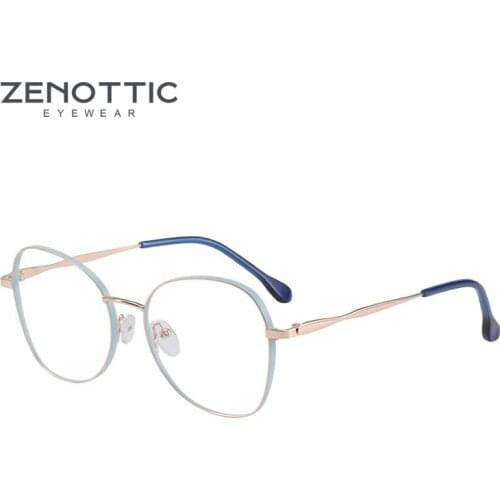 ZENOTTIC Metal Acetate Glasses Frames for Women Clear Lens Round Frame Optical Myopia Prescription Eyeglasses Fashion Spectacles