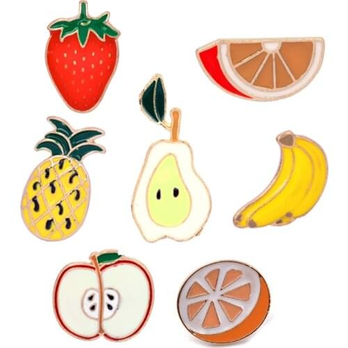 Pineapple Strawberry Orange Banana Apple Pear Brooch Mini Cute Cartoon Fruit Fashion Enamel Brooches Pins For Women Girl