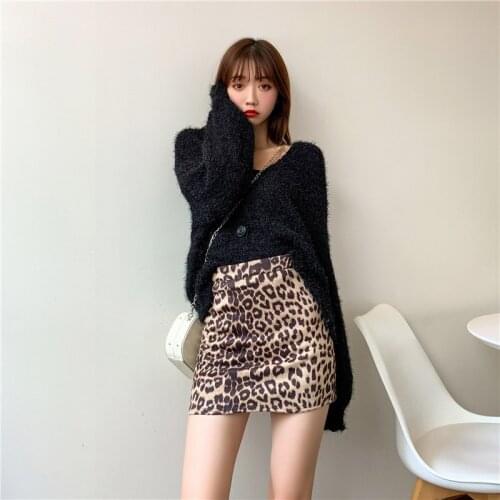 2020 spring and summer high waist wild sexy a-line skirt was thin short skirt Leopard print skirt