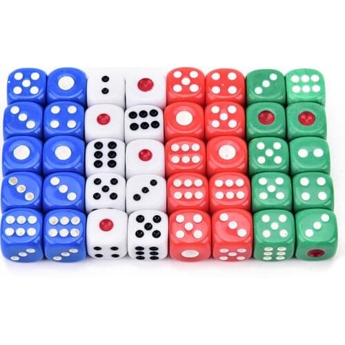 10 PCS Acrylic D6 Dice 6 Sided Gambling Small Dice For Playing Game White Red Green Blue 12*12*12mm