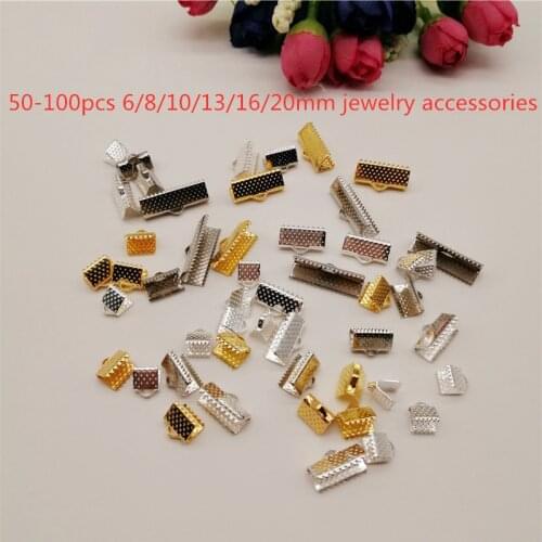 100pcs Crimp Beads Clasps Cord End Clips String Ribbon Leather Clip Foldover Necklace Bracelet Connectors For DIY Jewelry Making