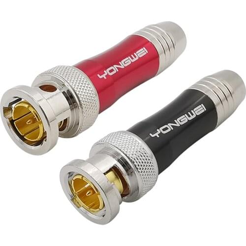 2Pcs Copper Core Gold-plated BNC Male Soldering Connectors HD SDI 75-5 BNC Plug Head Monitoring Video Coaxial Cable Connector