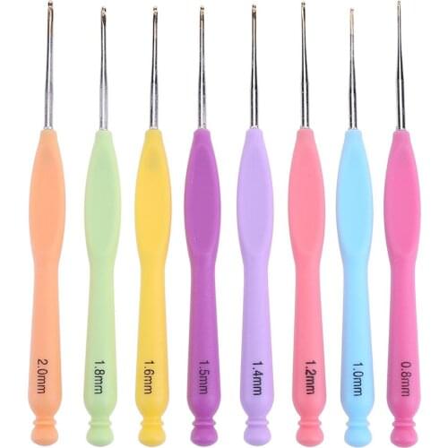 8pcs Aluminum Needle Plastic Handle Yarn Stitching Weave Crochet Hooks Kit