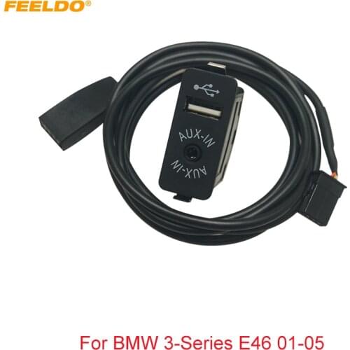 FEELDO Car Radio USB AUX-In Cable Plug AUX/USB Socket For BMW 3-Series E46 01-05 Wire Harness AUX Cable Adapter