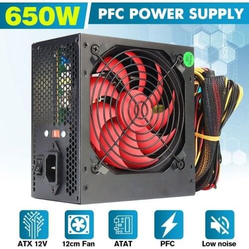 650W PC Power Supply 220V 120mm LED Fan 24 Pin PCI SATA ATX 12V Active PFC PC Computer Power Supply For Intel AMD Computer