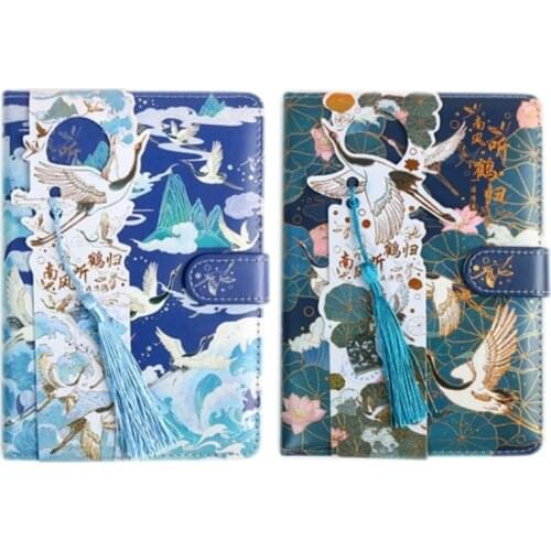 Chinese Style Notebook Diary for Women Colorful Inner Pages Crane Printing Notepads Weekly Planner Stationery Girl Surprise Gift