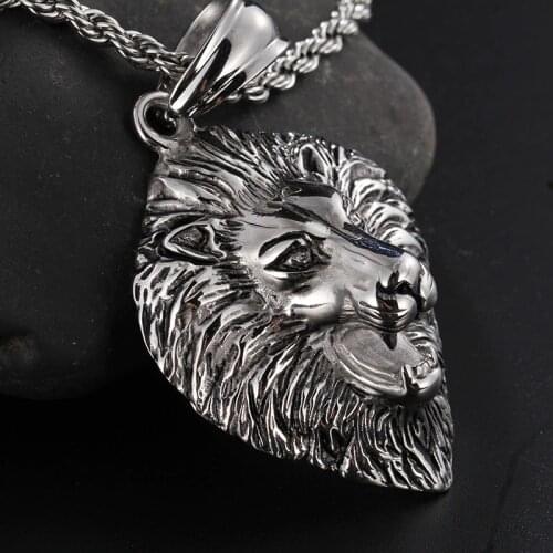 High Quality Mens Vintage 3D Gothic brave Lion Heads Stainless Steel Pendant Necklace rope chain 22'' 4mm
