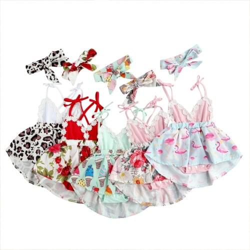 Baby Girl Romper Dress 0-24M Floral Ruffle Romper Jumpsuits Headband Outfit Cotton Newborn Baby Girl Summer Clothes