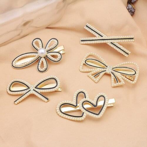 Women Girls Elegant Imitation Pearls Hairpins Rhinestone Bowknot Sweet Hair Clips Barrettes Fashion Hair Accessories H003