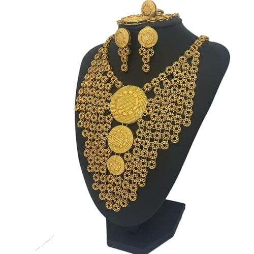 Dubai Jewelry Sets Necklaces Earrings Bracelet Ring Ethiopian Women Girls African Arab Accessories Hawaiian Wedding Gifts
