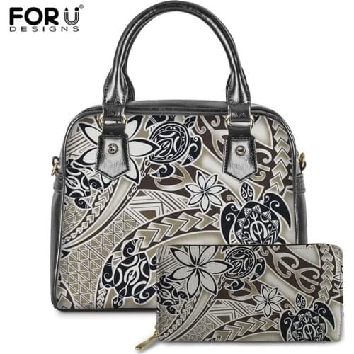 FORUDESIGNS Polynesian Tattoo Monstera Leaf Turtle Pattern Fashion Womens Handbags Casual Messneger Bags Pu Leather Ladies Bags