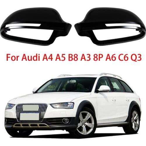 Gloss Black Full Replacement Car Accessories Door Side Mirrors Caps Rearview Mirror Cover for Audi A4 A5 B8 A3 8P A6 C6 Q3