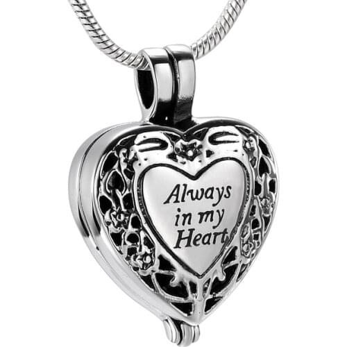 IJD9958 Always In My Heart Cremation Locket Necklace With Small Cylinder Tube Stainless Steel Memorial Urn Jewelry for Women Men