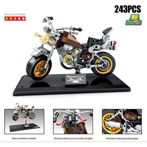 Technical motorcycle building block yama virago motor model vehicle steam assembly bricks toys collection for kids gifts