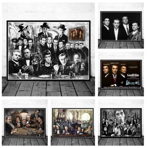 Godfather Scarface Sopranos Movie Canvas Painting Vintage Posters and Print Wall Art Picture for Living Room Home Decor Unframed