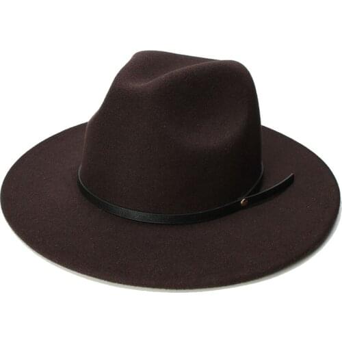 LUCKYLIANJI Retro Kid Child Vintage 100% Wool Wide Brim Cap Fedora Panama Jazz Bowler Hat Black Leather Band (54cm/Adjusted)