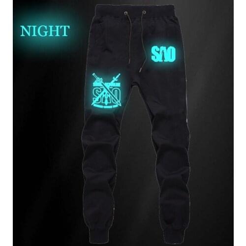 Fashion Casual Sword Art Online Luminous Pants Sweat Breathable Cotton Straight Pants Fitness Pants Elastic Waist Long Trousers