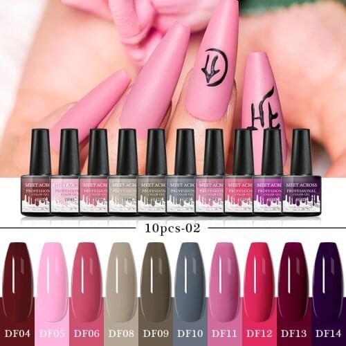 MEET ACROSS 6ml 10/4PCS UV Gel Nail Polish Set Semi Permanent Glitter Color Gel Varnish Kit Soak Off UV Led Gel varnish DIY