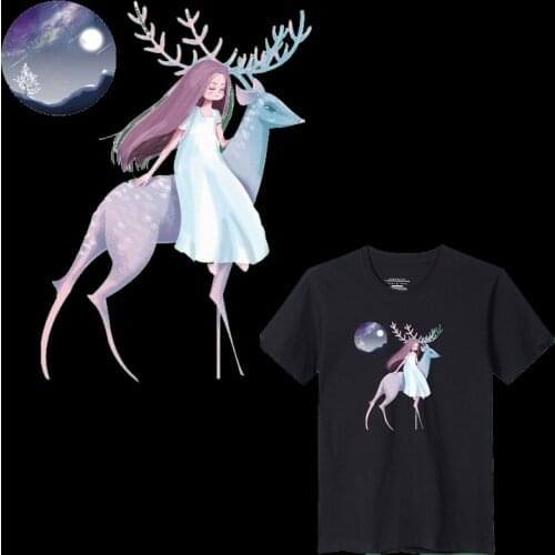 Moon Elk Patches Diy For Kids Clothes Easy Use Washable Appliqued Stickers Heat Transfer Vinyl Parches Kawaii Deer Animal Patch