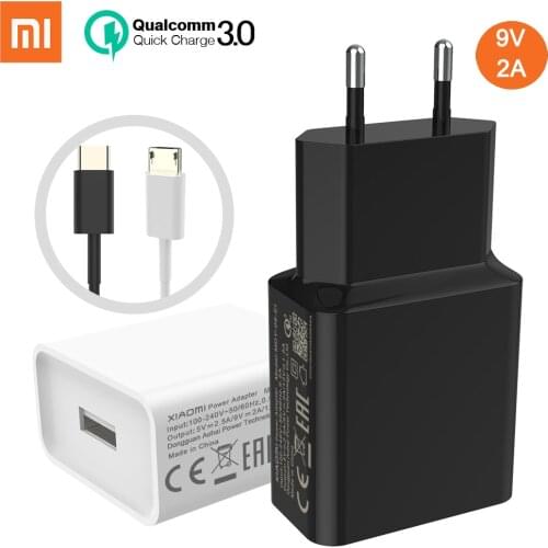 Original Xiaomi Fast Charger Adapter 9V 2A QC 3.0 Usb Type C Cable Travel Charging Adapter For Mi 8 9 se 9 T pro 10 lite A3 MAX