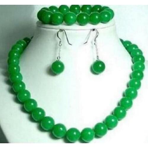 Free Shipping Long 18" 10mm Real Red Jade Round Beads Necklace Earring Set