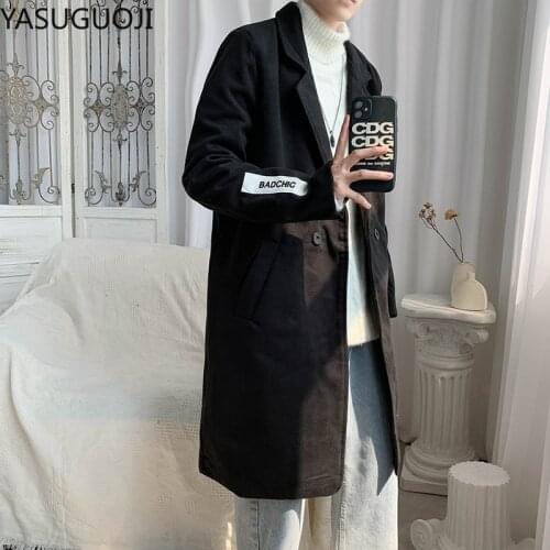 YASUGUOJI Winter Men Thick Coats Slim Fit Turn Down Collar Male Fashion Blend Outwear Jackets Smart Casual Men Trench Coat