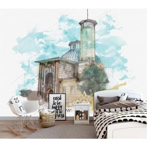 Behang Custom wallpaper 3d mural hand-painted abstract retro architecture castle oil painting mural sofa background wall paper