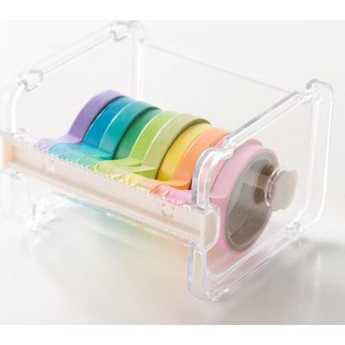 Transparent Adhesive Tape Organizer Dispenser Cutter Portable Desk Washi Tape Holder Storage Box Office School Stationery Supply