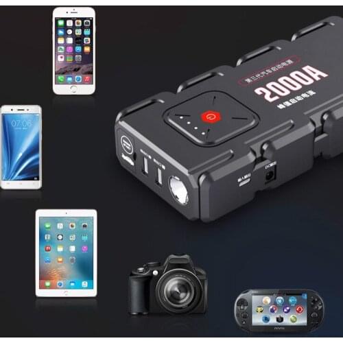 80000mah 2000A Peak Jump Starter LED Flashlight Power Bank Auto Battery Supply iPad Tablet Phone Power Clamps For 12V Car Boat