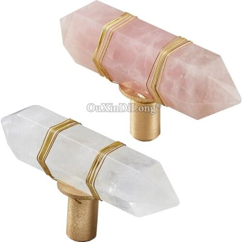 Luxury European 10PCS Natural Crystal+Brass Furniture Handles Cupboard Wardrobe Drawer Kitchen Wine Cabinet Pulls Handles&Knobs