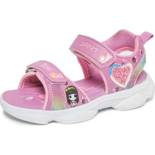 Summer Microfiber Tow Hook&Loop Childrens Sandals Comfortable Open-toed Girls Sandals Soft Bottom Antiskid Sole Kids Shoes Girl