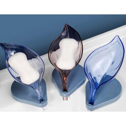 Silicone Suction Cup Drain Soap Box Without Punch Multi-Purpose Leaf-Shaped Hollow Design Bar Soap Holder Kitchen Bathroom Tools