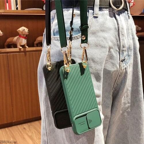 Slide Camera Protect Phone Case for iPhone XR X XS 12 Mini 11 PRO MAX SE2020 7 8PLUS Crossbody Shoulder Strap Lanyard Lens Cover