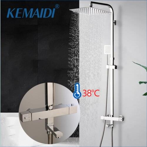 KEMAIDI Thermostatic Shower Set Rain Shower Set Hot and Cold Chrome Shower Faucet Thermostatic Valve Bathtub Shower Faucet Mixer