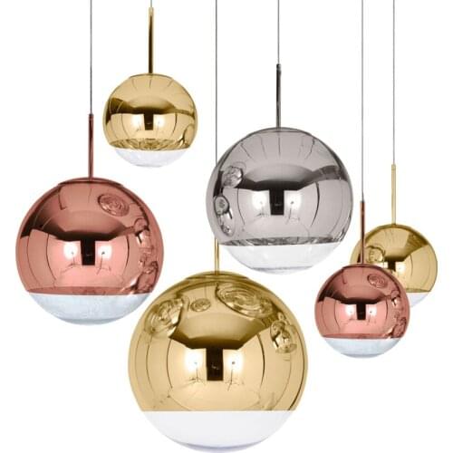 Tom Modern Mirror Glass Ball Pendant Light Copper Silver Gold Globe Loft Hanging glass Lamp Kitchen LED Light Fixture