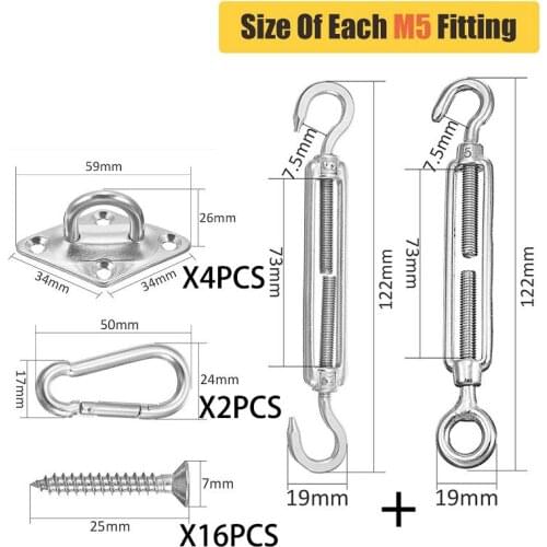 New 24PC 304 Stainless Steel Hook And Eye Turnbuckle Wire Rope For Swivel Rigging Snap Shackle Sun Sail Shade M5 Hardware Hook